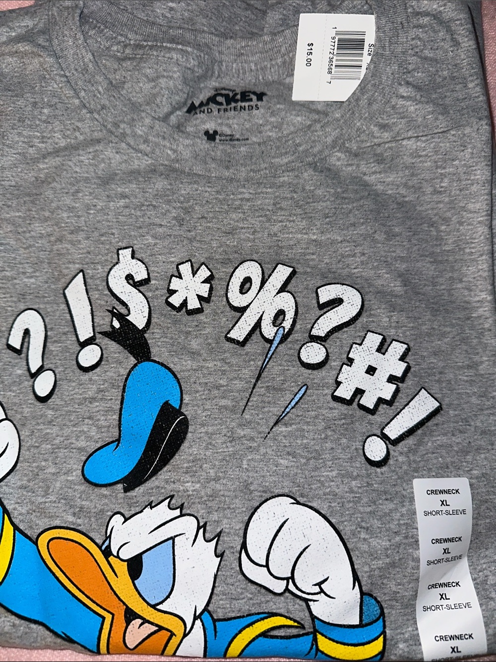 Disney Gray Donald Duck Graphic Short Sleeve Tee with Blue and Yellow Accents
